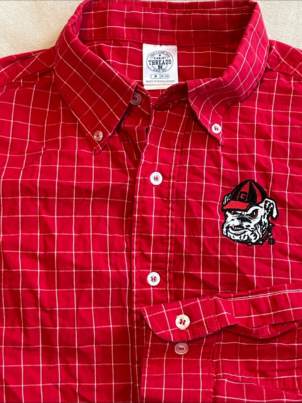 Rivalry Threads Georgia Bulldogs Plaid Button Down Shirt Medium UGA 100% Cotton